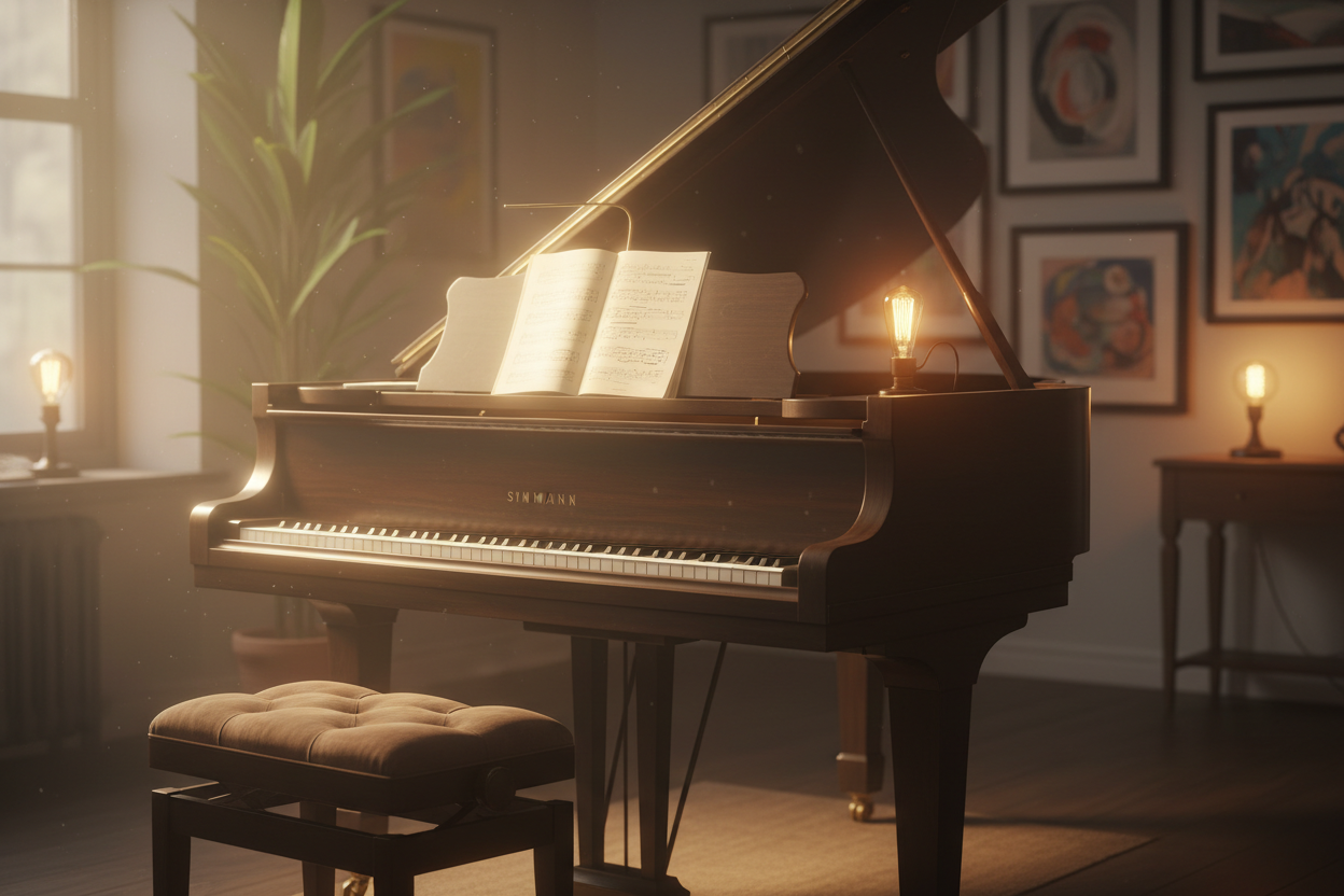 picture of a softly lit piano